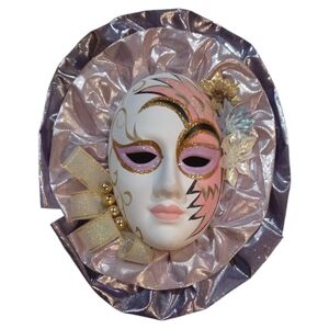 Vintage 80's Hand-painted Porcelain Carnival Masquerade Mask Wall Decor